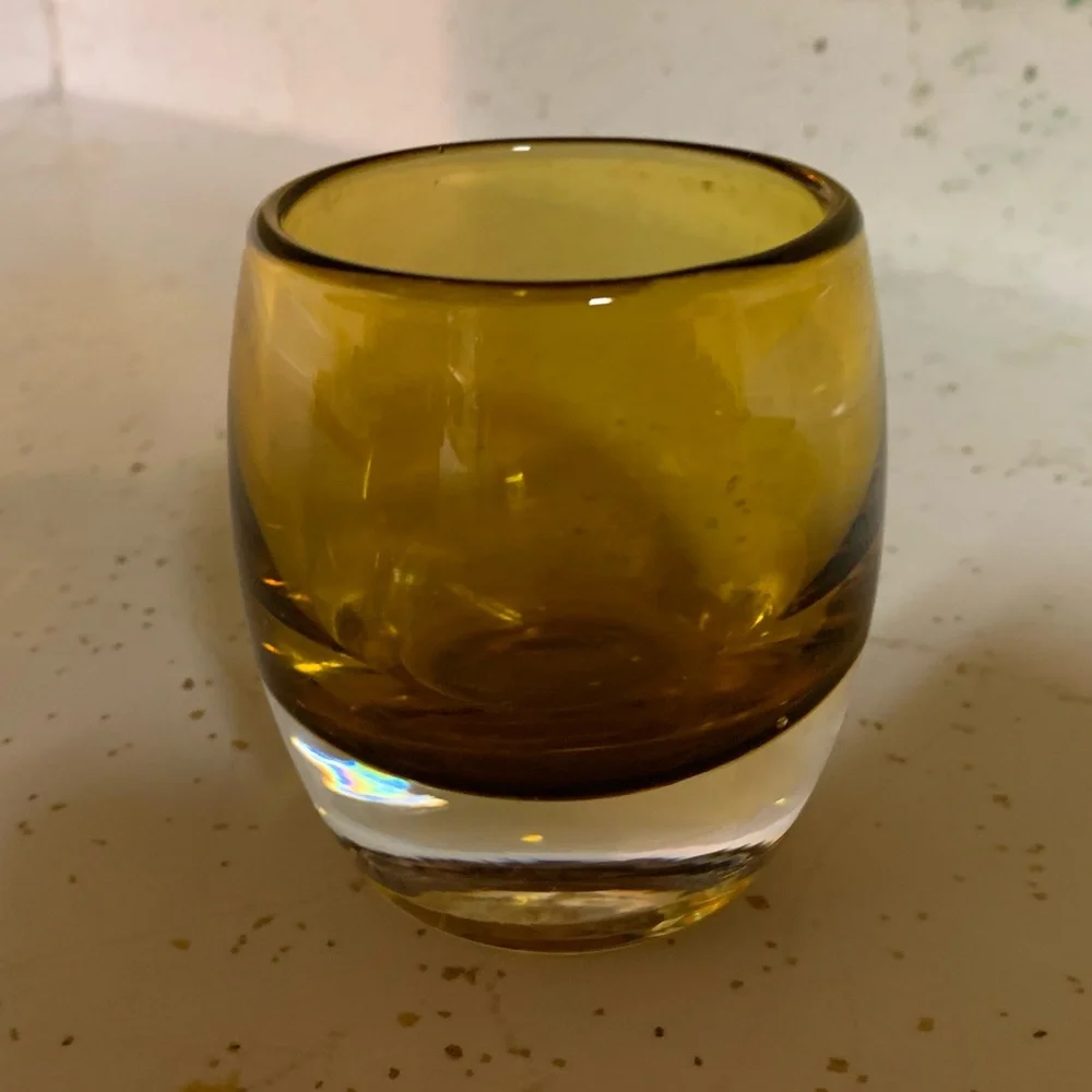 Crate & Barrel Amber Glass Votive Candle Holder Small